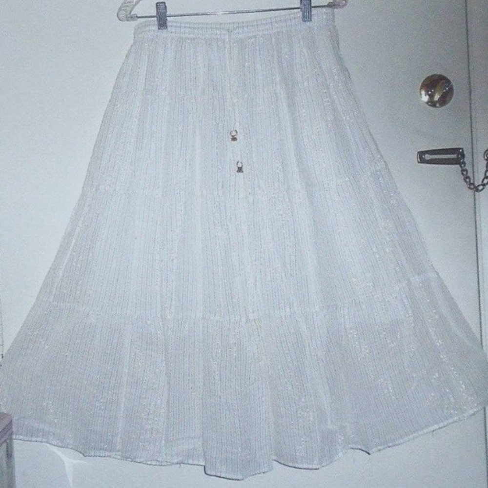Vintage White Gold Striped Bell Lined  Fun Skirt